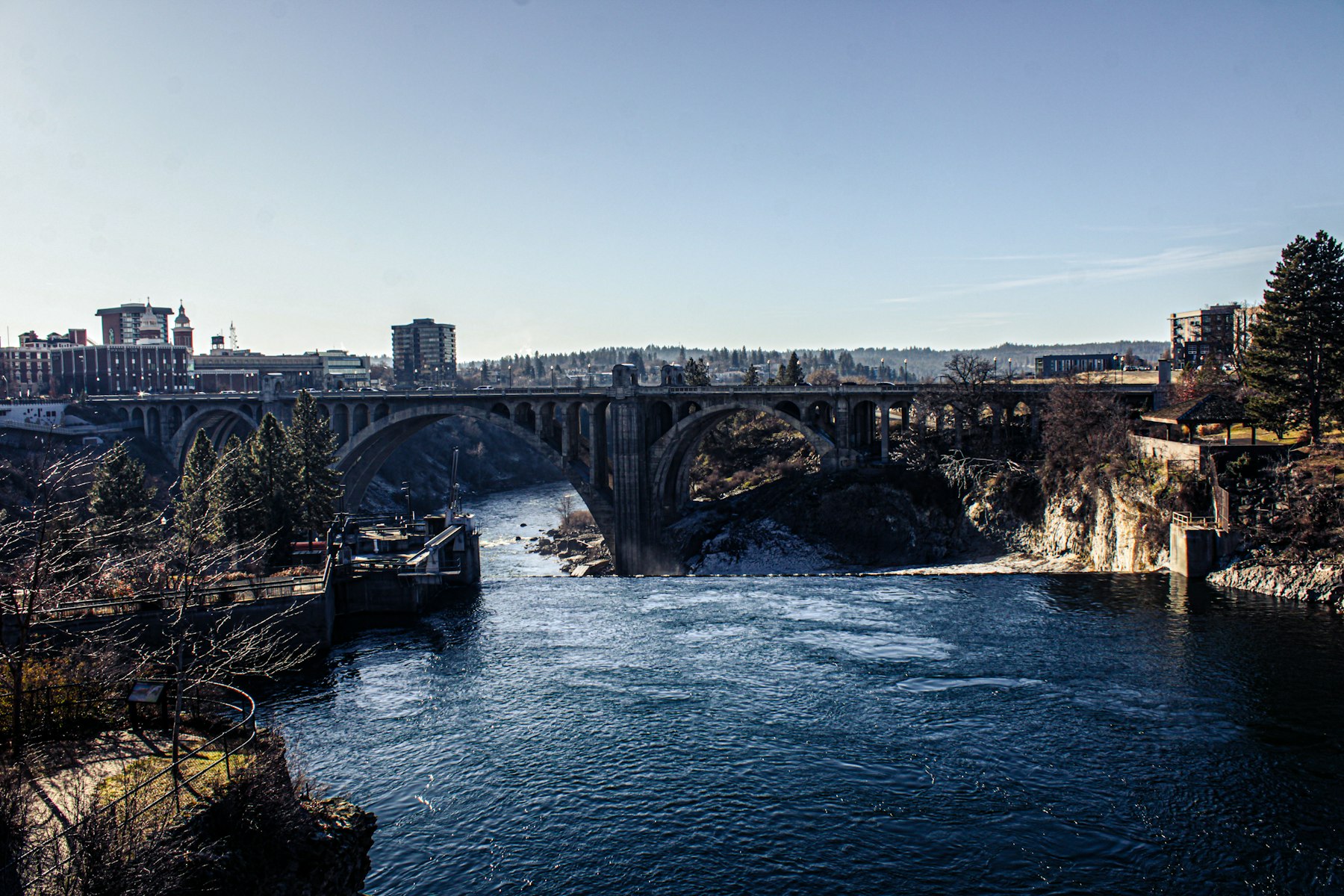 Monroe Street Bridge arching over the Spokane River